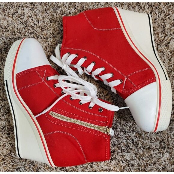 Sports Red & White Sneaker Wedges, Sz 41 - Picture 9 of 10